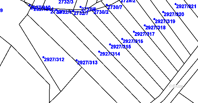 Parcela st. 2927/314 v KÚ Žebětín, Katastrální mapa