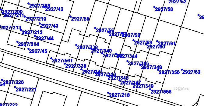 Parcela st. 2927/342 v KÚ Žebětín, Katastrální mapa