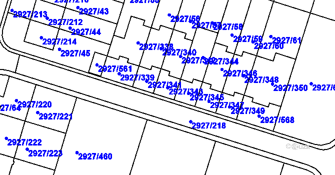 Parcela st. 2927/343 v KÚ Žebětín, Katastrální mapa