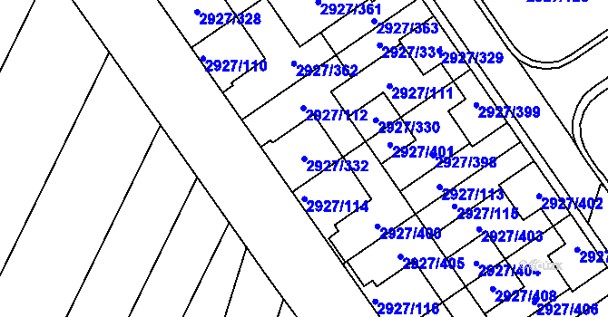 Parcela st. 2927/332 v KÚ Žebětín, Katastrální mapa