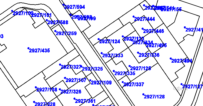 Parcela st. 2927/333 v KÚ Žebětín, Katastrální mapa