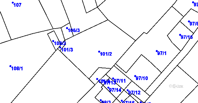 Parcela st. 101/2 v KÚ Žebětín, Katastrální mapa