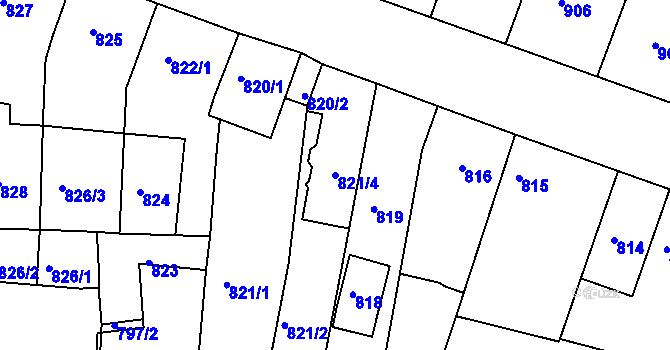 Parcela st. 821/4 v KÚ Žebětín, Katastrální mapa