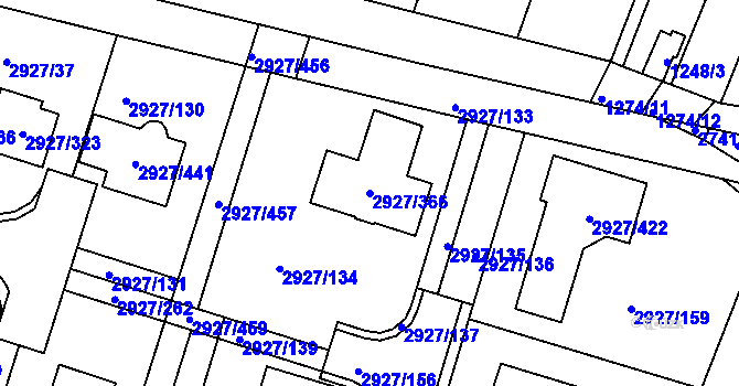 Parcela st. 2927/366 v KÚ Žebětín, Katastrální mapa