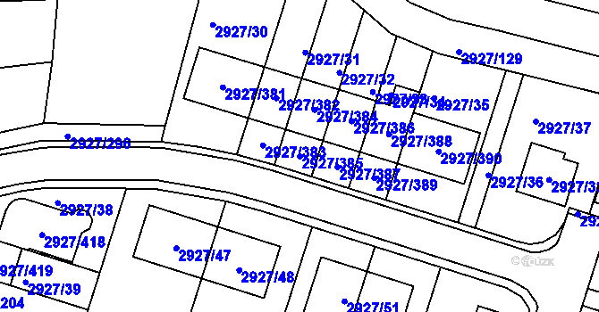 Parcela st. 2927/385 v KÚ Žebětín, Katastrální mapa
