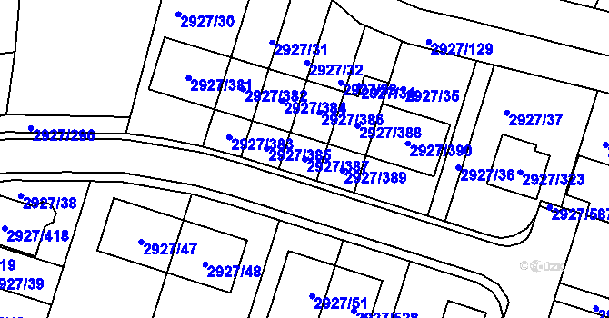 Parcela st. 2927/387 v KÚ Žebětín, Katastrální mapa