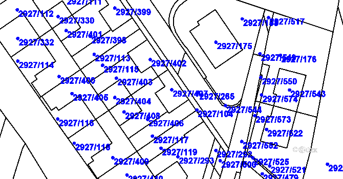 Parcela st. 2927/407 v KÚ Žebětín, Katastrální mapa