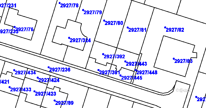 Parcela st. 2927/392 v KÚ Žebětín, Katastrální mapa