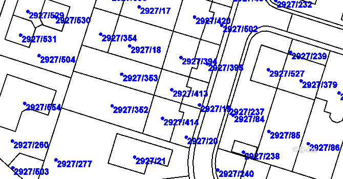 Parcela st. 2927/413 v KÚ Žebětín, Katastrální mapa