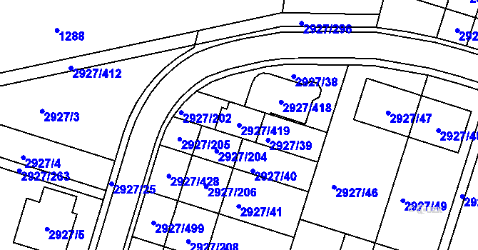 Parcela st. 2927/419 v KÚ Žebětín, Katastrální mapa