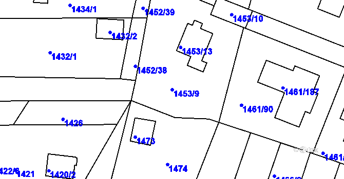 Parcela st. 1453/9 v KÚ Žebětín, Katastrální mapa