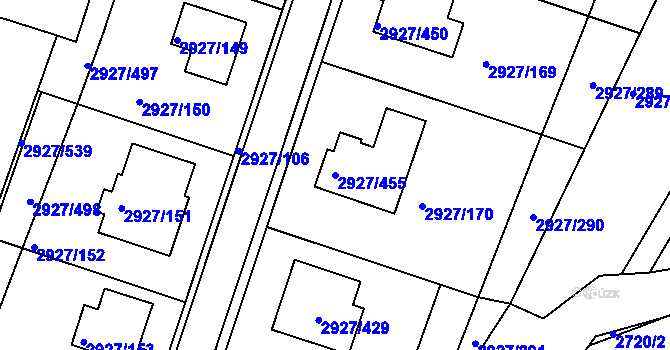 Parcela st. 2927/455 v KÚ Žebětín, Katastrální mapa