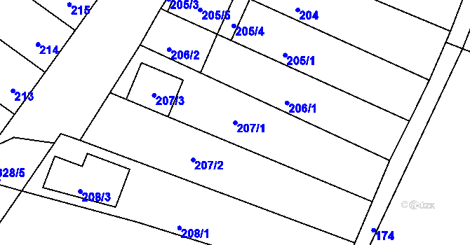 Parcela st. 207/1 v KÚ Žebětín, Katastrální mapa