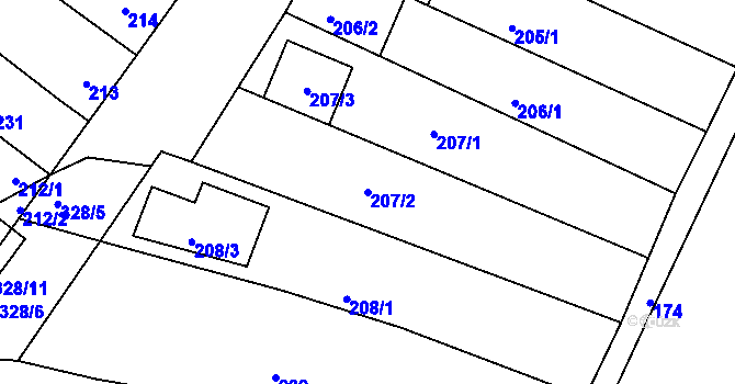 Parcela st. 207/2 v KÚ Žebětín, Katastrální mapa