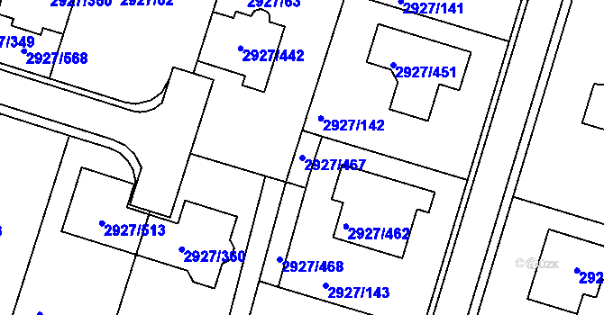Parcela st. 2927/467 v KÚ Žebětín, Katastrální mapa