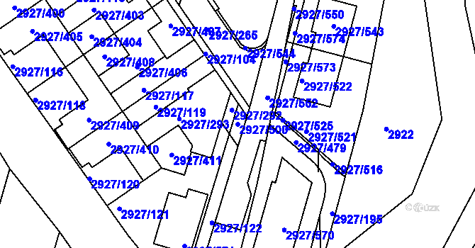 Parcela st. 2927/500 v KÚ Žebětín, Katastrální mapa