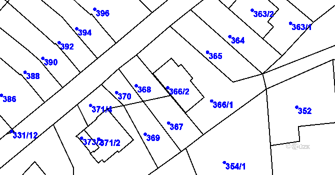 Parcela st. 366/2 v KÚ Žebětín, Katastrální mapa