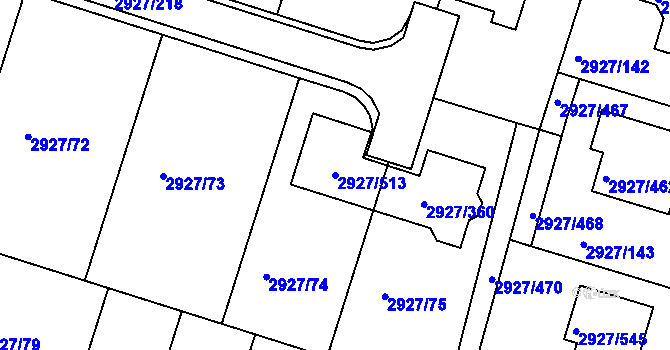 Parcela st. 2927/513 v KÚ Žebětín, Katastrální mapa