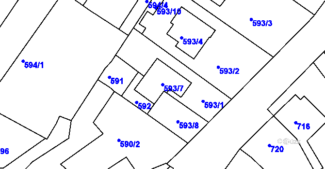 Parcela st. 593/7 v KÚ Žebětín, Katastrální mapa