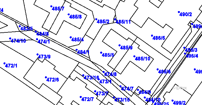 Parcela st. 485/5 v KÚ Žebětín, Katastrální mapa