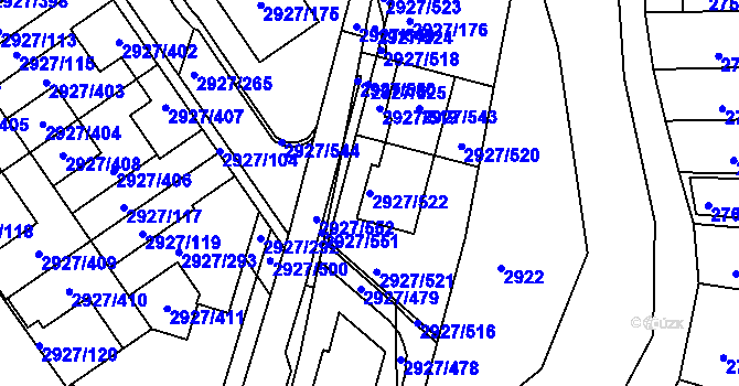 Parcela st. 2927/522 v KÚ Žebětín, Katastrální mapa