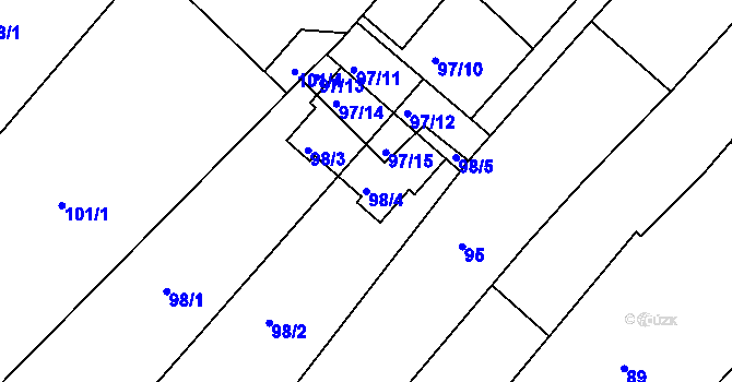 Parcela st. 98/4 v KÚ Žebětín, Katastrální mapa