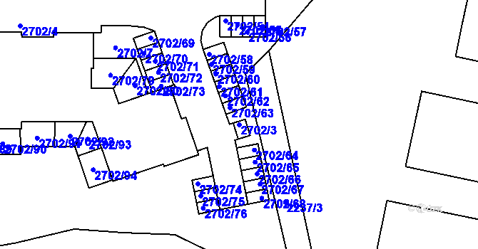 Parcela st. 2702/3 v KÚ Žebětín, Katastrální mapa