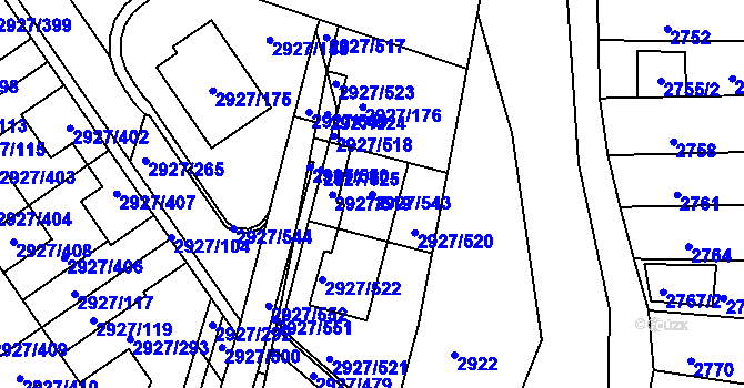 Parcela st. 2927/543 v KÚ Žebětín, Katastrální mapa