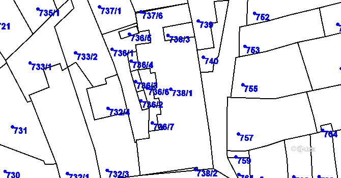 Parcela st. 738/1 v KÚ Žebětín, Katastrální mapa