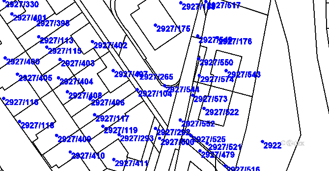 Parcela st. 2927/544 v KÚ Žebětín, Katastrální mapa