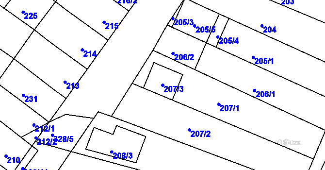 Parcela st. 207/3 v KÚ Žebětín, Katastrální mapa