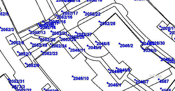 Parcela st. 2046/9 v KÚ Žebětín, Katastrální mapa