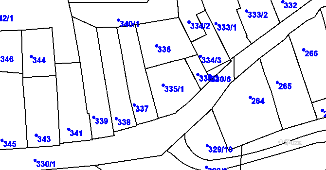 Parcela st. 335/1 v KÚ Žebětín, Katastrální mapa