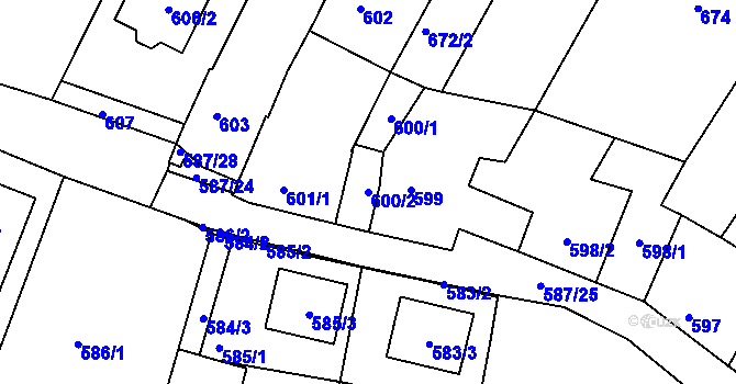Parcela st. 600/2 v KÚ Žebětín, Katastrální mapa