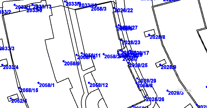 Parcela st. 2058/2 v KÚ Žebětín, Katastrální mapa