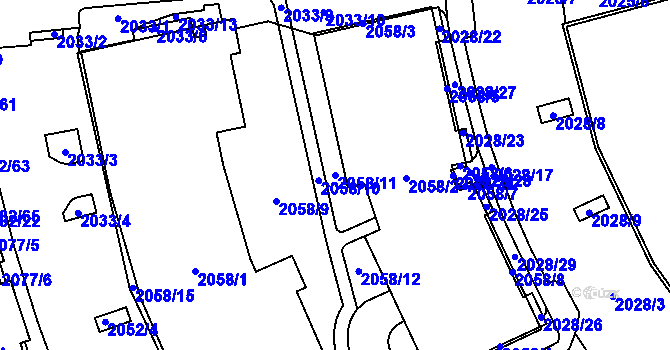 Parcela st. 2058/11 v KÚ Žebětín, Katastrální mapa