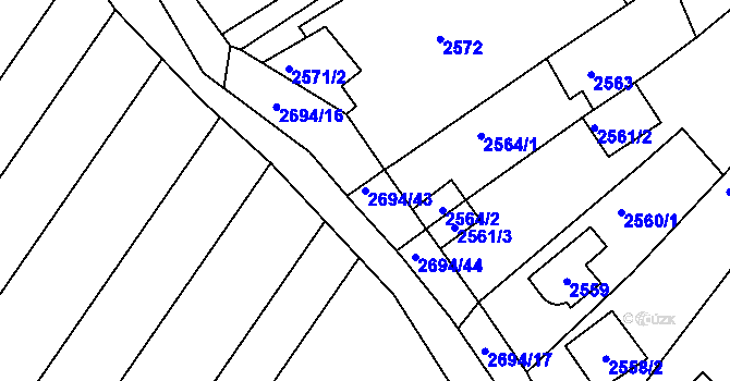Parcela st. 2694/43 v KÚ Žebětín, Katastrální mapa