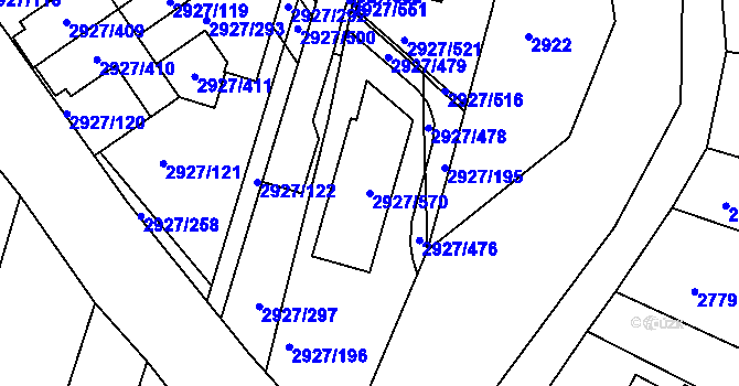 Parcela st. 2927/570 v KÚ Žebětín, Katastrální mapa