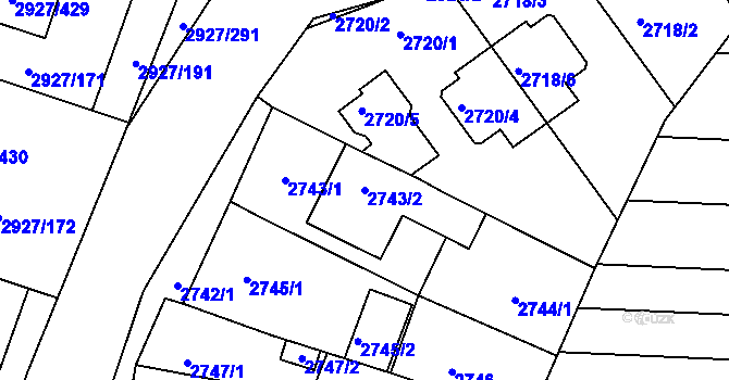 Parcela st. 2743/2 v KÚ Žebětín, Katastrální mapa