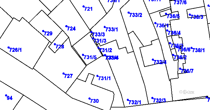 Parcela st. 731/4 v KÚ Žebětín, Katastrální mapa