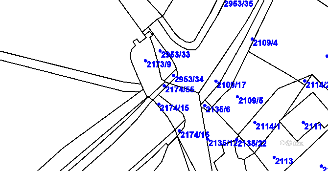 Parcela st. 2174/55 v KÚ Žebětín, Katastrální mapa