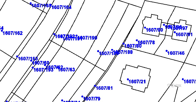 Parcela st. 1607/189 v KÚ Žebětín, Katastrální mapa
