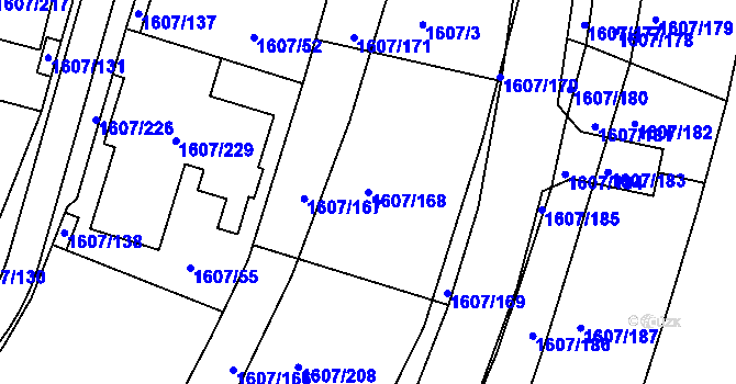 Parcela st. 1607/168 v KÚ Žebětín, Katastrální mapa