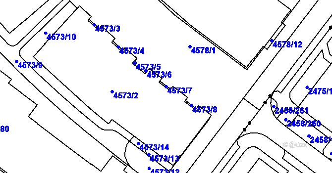 Parcela st. 4573/7 v KÚ Žebětín, Katastrální mapa