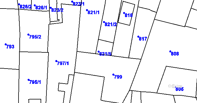 Parcela st. 821/5 v KÚ Žebětín, Katastrální mapa