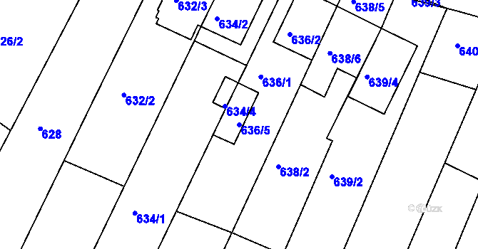 Parcela st. 636/5 v KÚ Žebětín, Katastrální mapa
