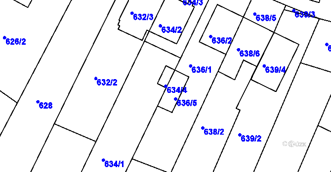 Parcela st. 634/4 v KÚ Žebětín, Katastrální mapa
