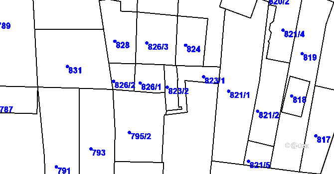 Parcela st. 823/2 v KÚ Žebětín, Katastrální mapa