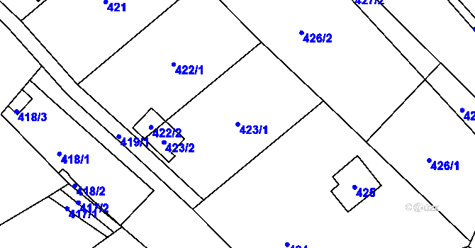 Parcela st. 423/1 v KÚ Žebětín, Katastrální mapa