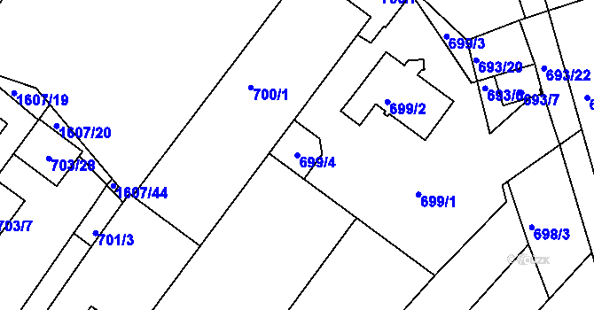 Parcela st. 699/4 v KÚ Žebětín, Katastrální mapa